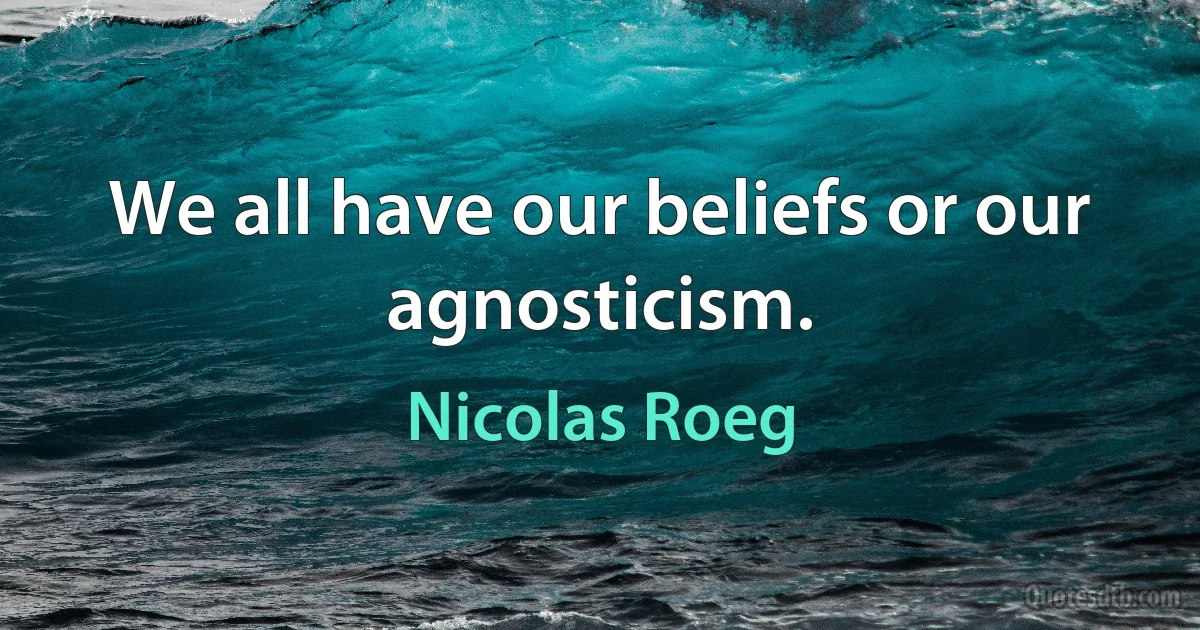 We all have our beliefs or our agnosticism. (Nicolas Roeg)