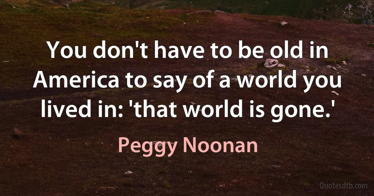 You don't have to be old in America to say of a world you lived in: 'that world is gone.' (Peggy Noonan)