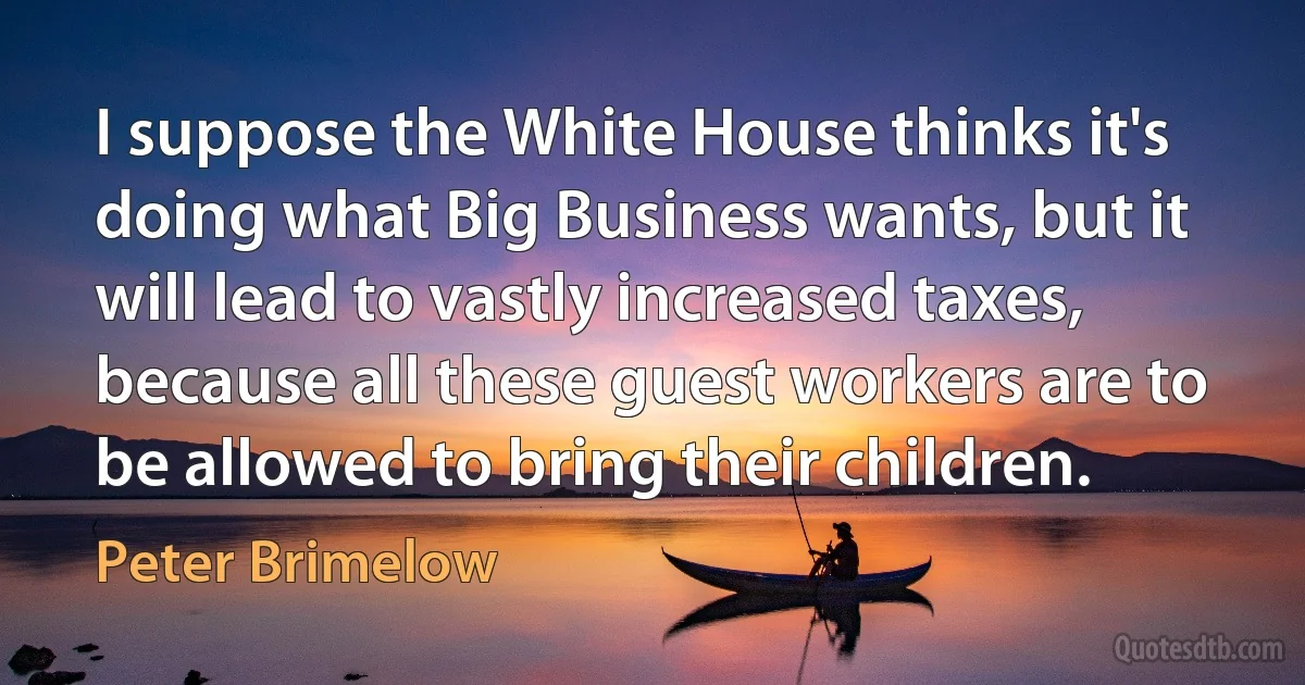 I suppose the White House thinks it's doing what Big Business wants, but it will lead to vastly increased taxes, because all these guest workers are to be allowed to bring their children. (Peter Brimelow)