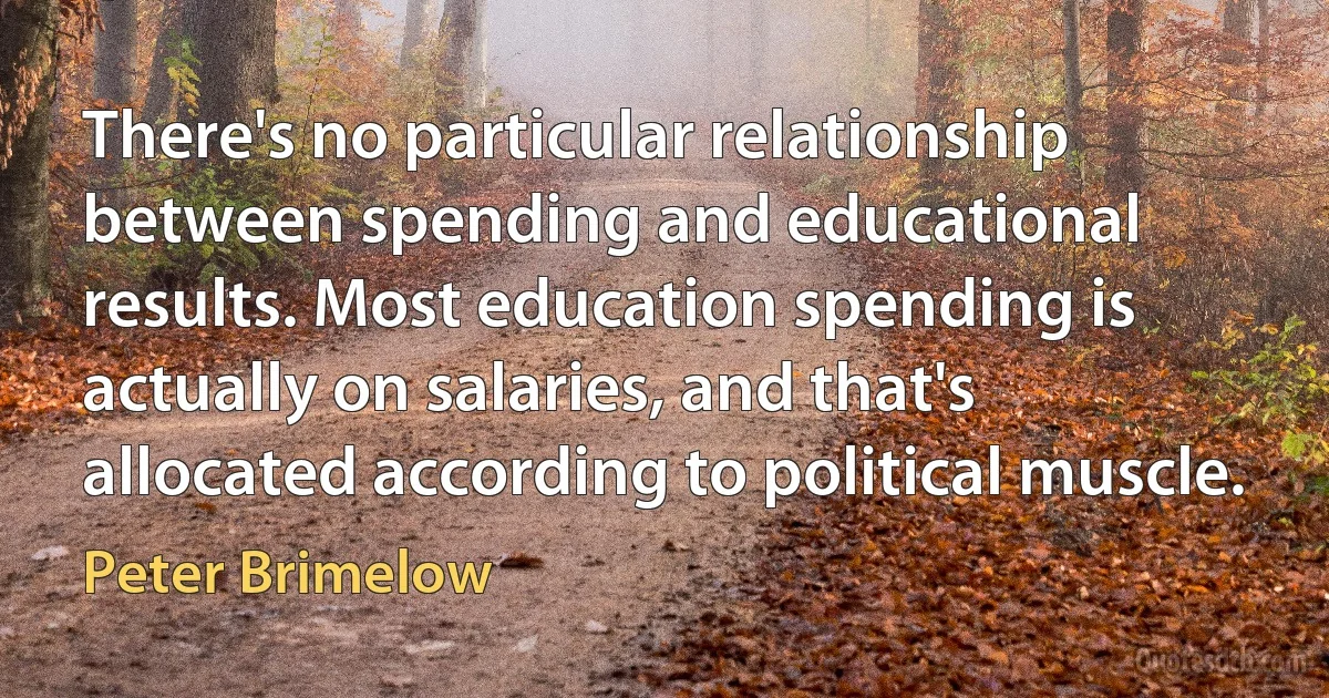 There's no particular relationship between spending and educational results. Most education spending is actually on salaries, and that's allocated according to political muscle. (Peter Brimelow)