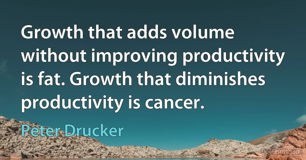 Growth that adds volume without improving productivity is fat. Growth that diminishes productivity is cancer. (Peter Drucker)