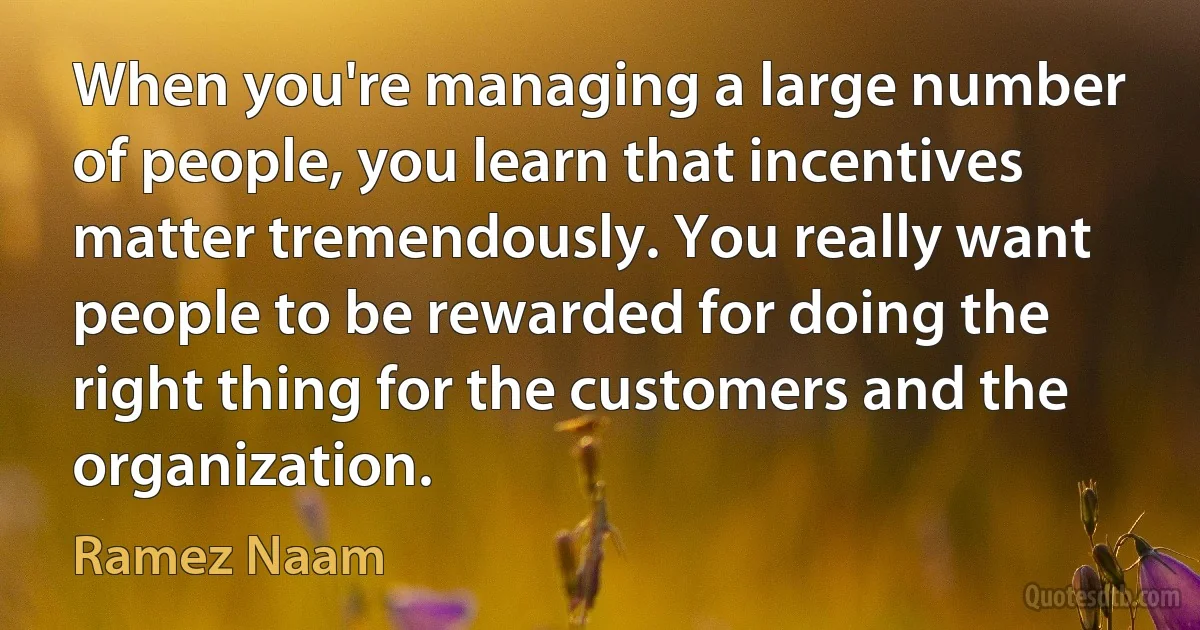 When you're managing a large number of people, you learn that incentives matter tremendously. You really want people to be rewarded for doing the right thing for the customers and the organization. (Ramez Naam)