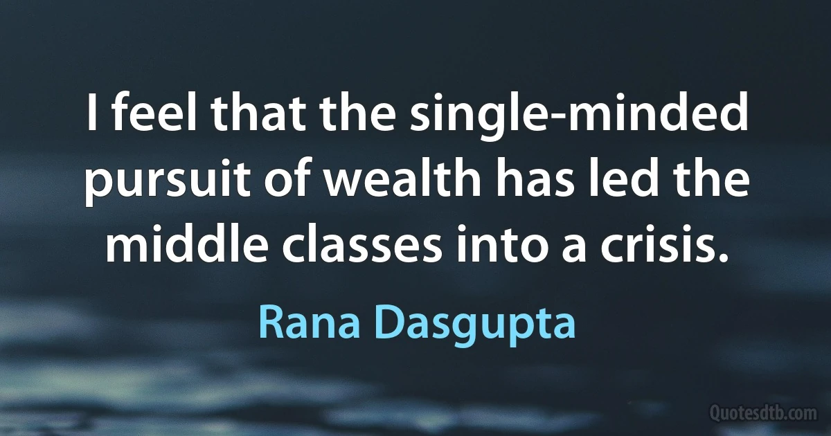 I feel that the single-minded pursuit of wealth has led the middle classes into a crisis. (Rana Dasgupta)