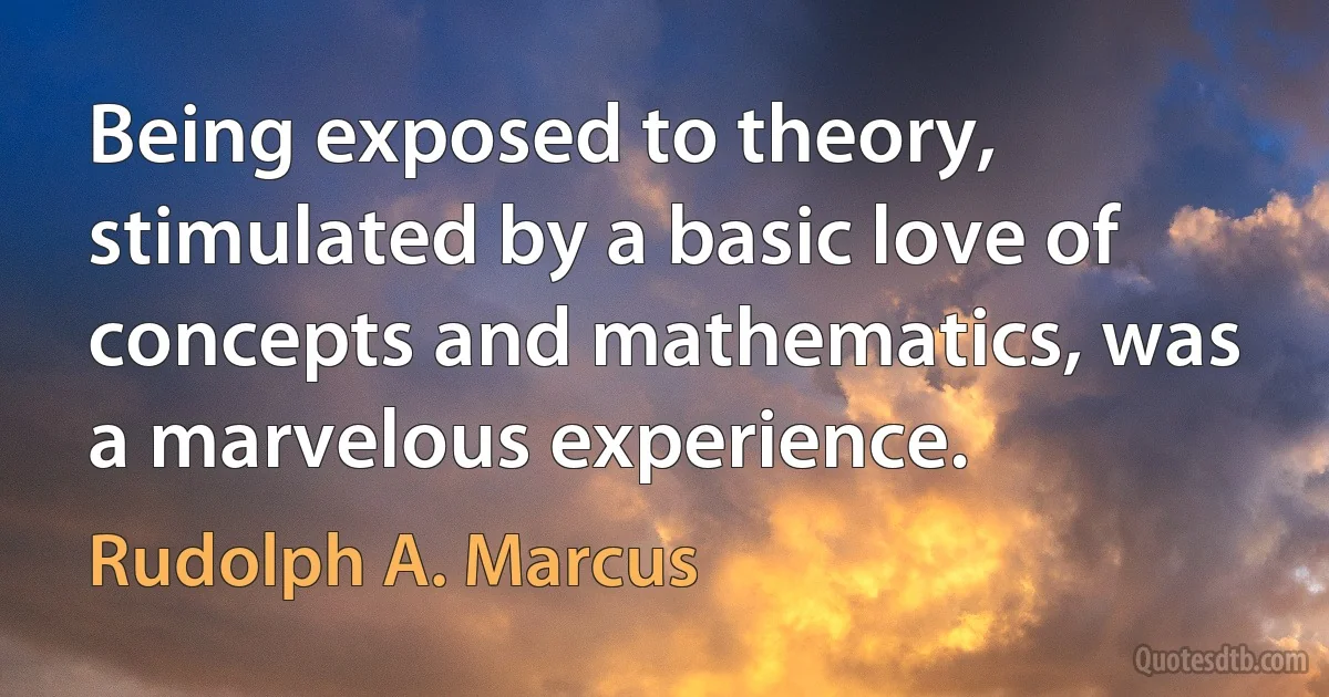 Being exposed to theory, stimulated by a basic love of concepts and mathematics, was a marvelous experience. (Rudolph A. Marcus)