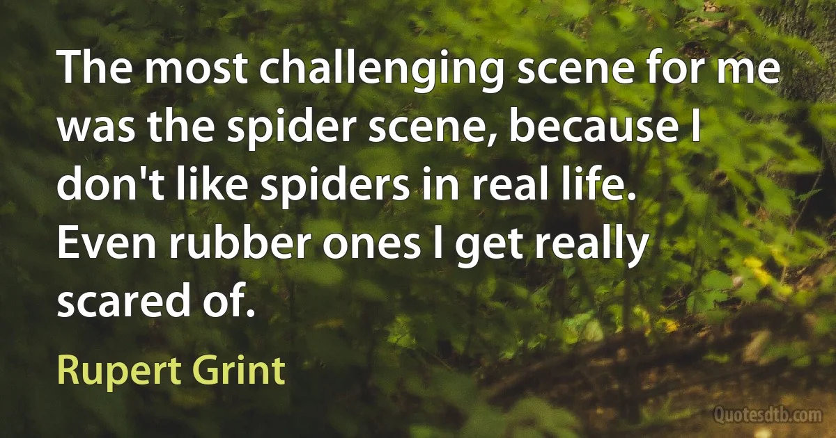 The most challenging scene for me was the spider scene, because I don't like spiders in real life. Even rubber ones I get really scared of. (Rupert Grint)