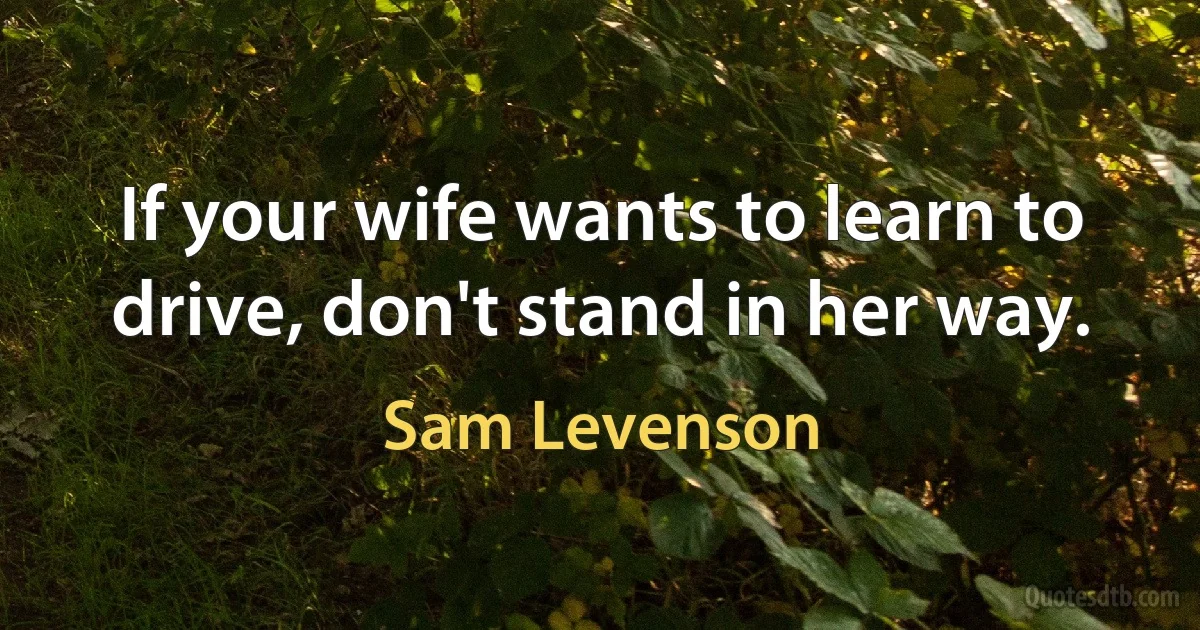 If your wife wants to learn to drive, don't stand in her way. (Sam Levenson)