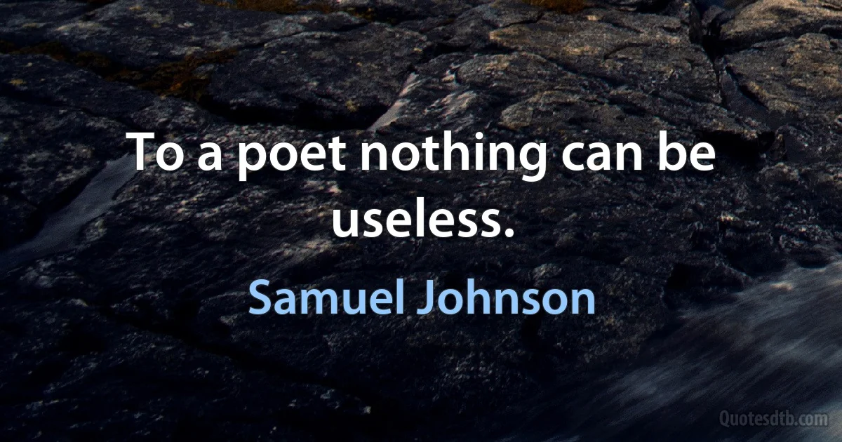 To a poet nothing can be useless. (Samuel Johnson)