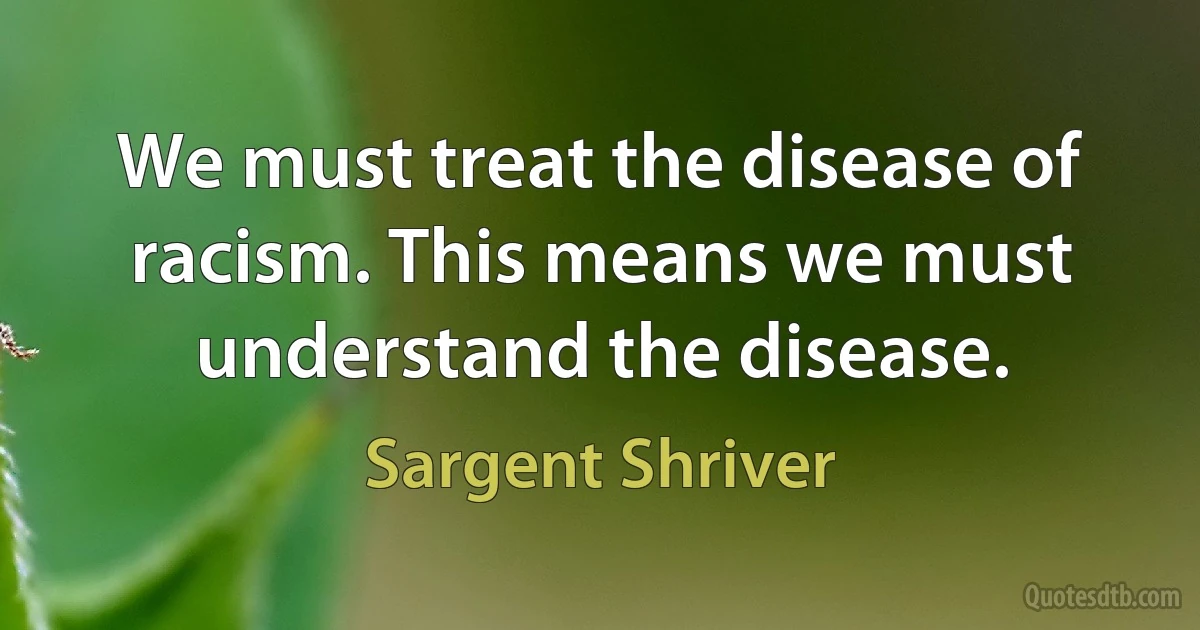 We must treat the disease of racism. This means we must understand the disease. (Sargent Shriver)