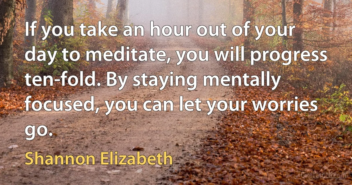 If you take an hour out of your day to meditate, you will progress ten-fold. By staying mentally focused, you can let your worries go. (Shannon Elizabeth)