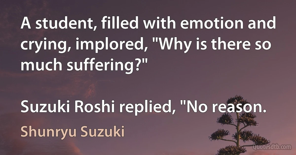 A student, filled with emotion and crying, implored, "Why is there so much suffering?"

Suzuki Roshi replied, "No reason. (Shunryu Suzuki)