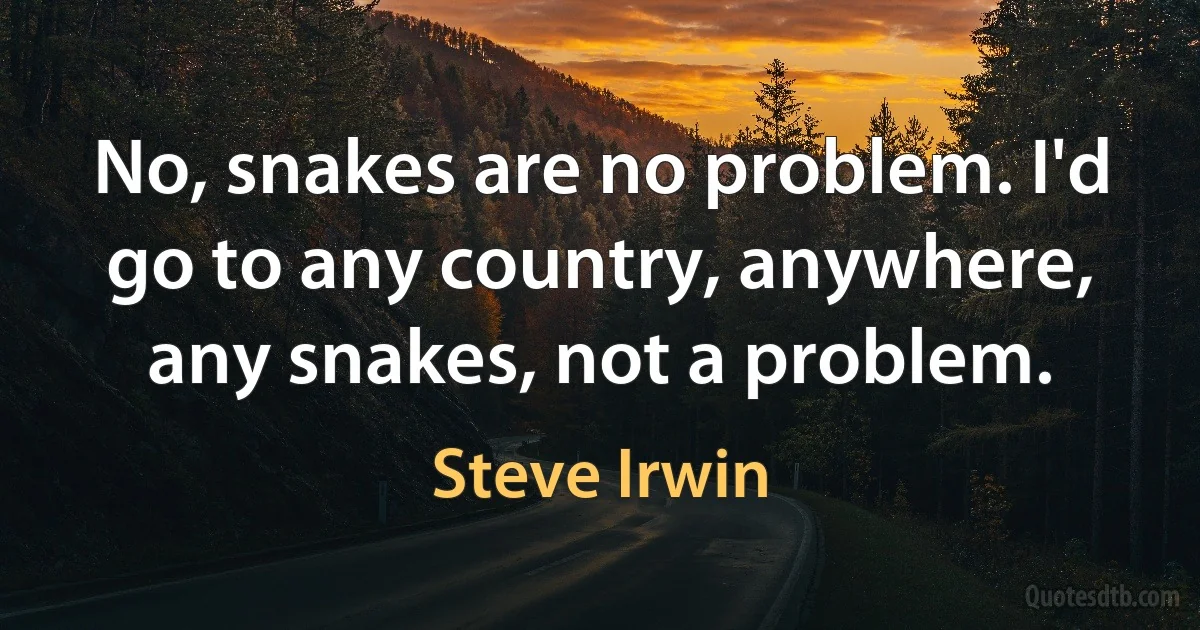 No, snakes are no problem. I'd go to any country, anywhere, any snakes, not a problem. (Steve Irwin)