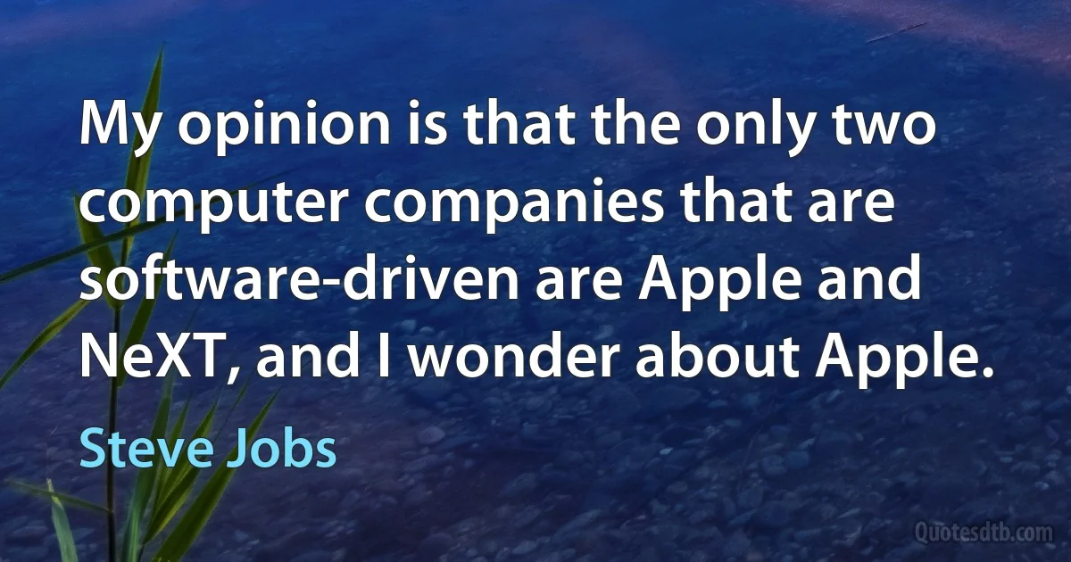 My opinion is that the only two computer companies that are software-driven are Apple and NeXT, and I wonder about Apple. (Steve Jobs)