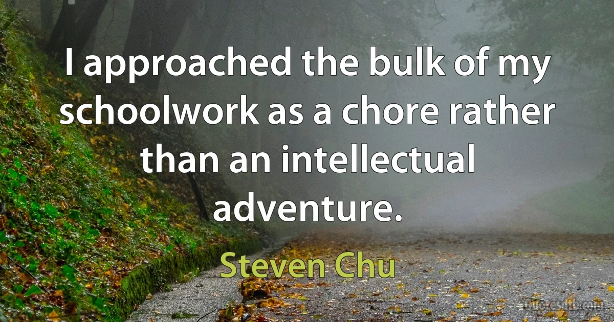 I approached the bulk of my schoolwork as a chore rather than an intellectual adventure. (Steven Chu)