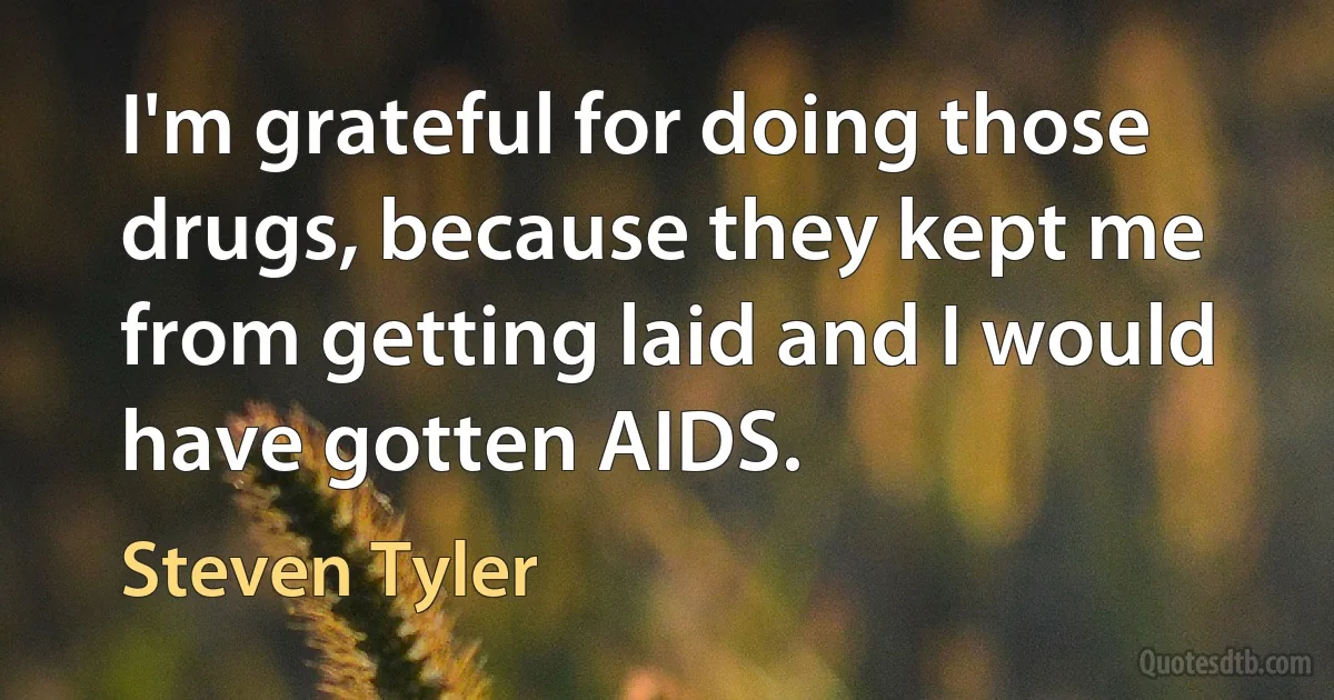 I'm grateful for doing those drugs, because they kept me from getting laid and I would have gotten AIDS. (Steven Tyler)