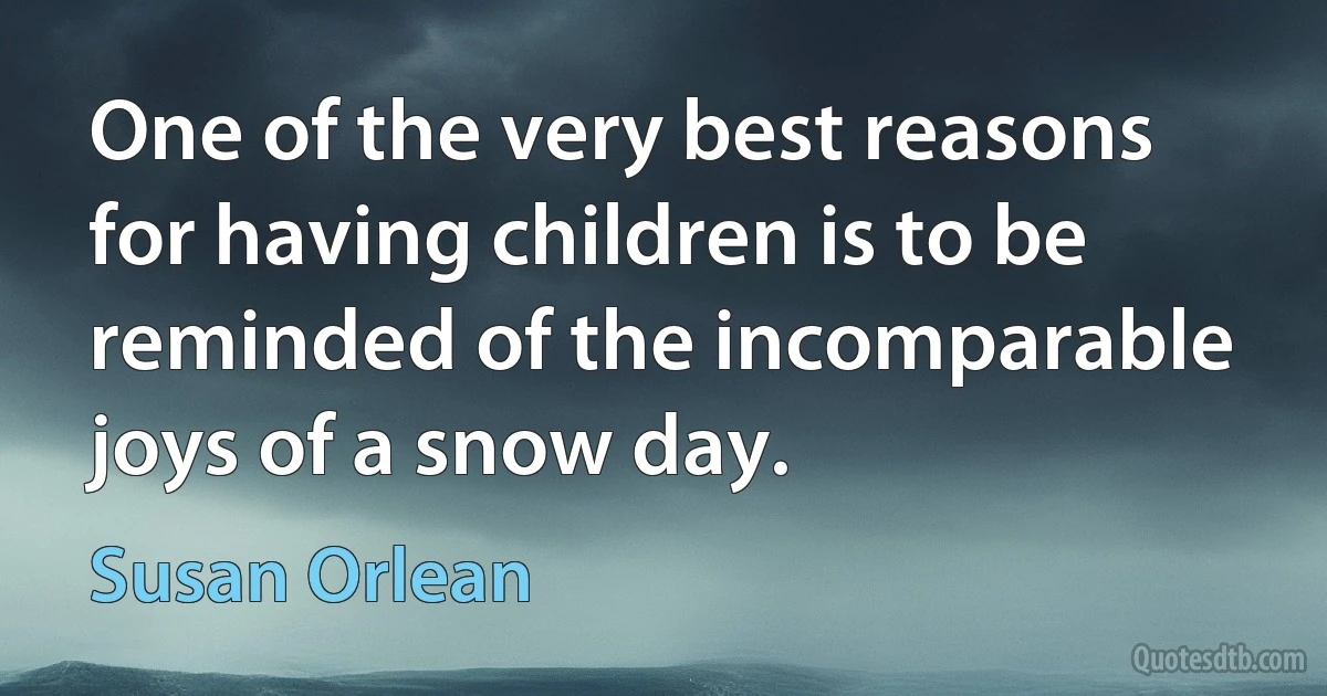 One of the very best reasons for having children is to be reminded of the incomparable joys of a snow day. (Susan Orlean)