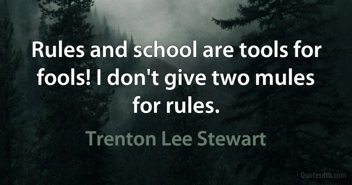 Rules and school are tools for fools! I don't give two mules for rules. (Trenton Lee Stewart)