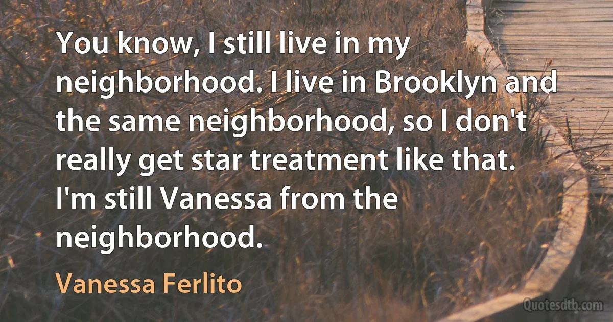 You know, I still live in my neighborhood. I live in Brooklyn and the same neighborhood, so I don't really get star treatment like that. I'm still Vanessa from the neighborhood. (Vanessa Ferlito)