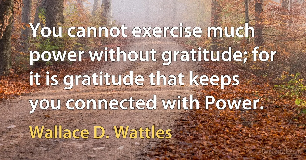 You cannot exercise much power without gratitude; for it is gratitude that keeps you connected with Power. (Wallace D. Wattles)