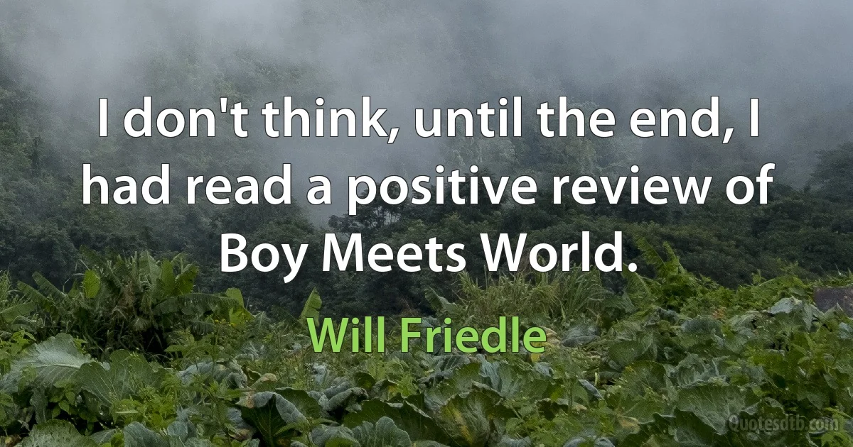 I don't think, until the end, I had read a positive review of Boy Meets World. (Will Friedle)