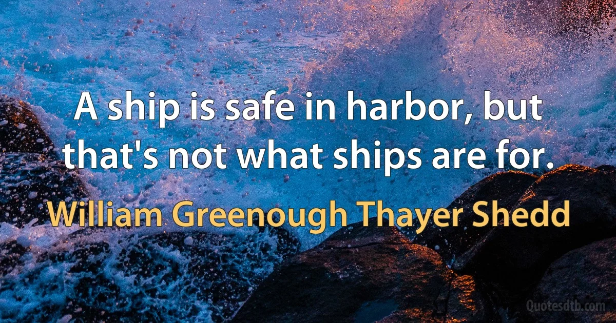 A ship is safe in harbor, but that's not what ships are for. (William Greenough Thayer Shedd)