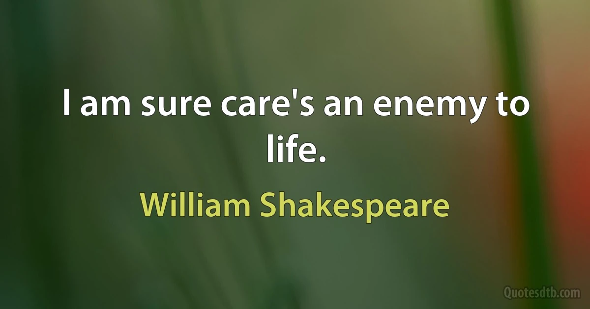 I am sure care's an enemy to life. (William Shakespeare)