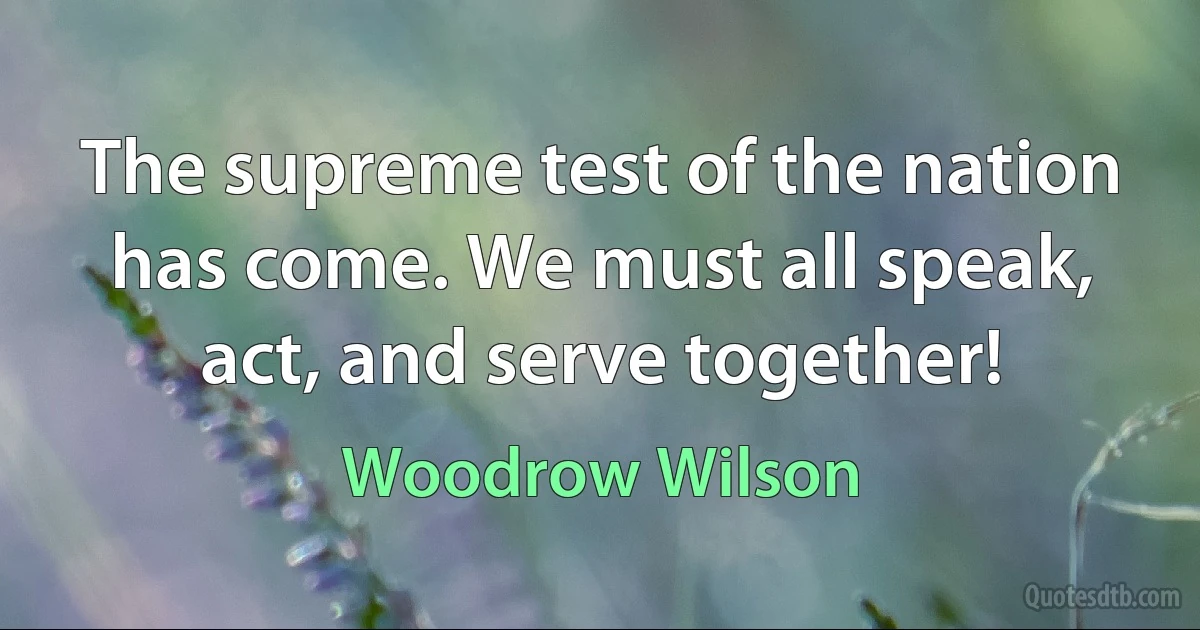 The supreme test of the nation has come. We must all speak, act, and serve together! (Woodrow Wilson)