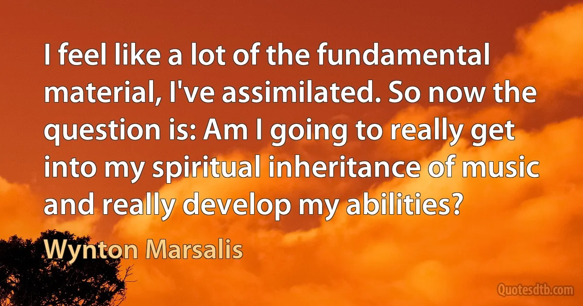 I feel like a lot of the fundamental material, I've assimilated. So now the question is: Am I going to really get into my spiritual inheritance of music and really develop my abilities? (Wynton Marsalis)