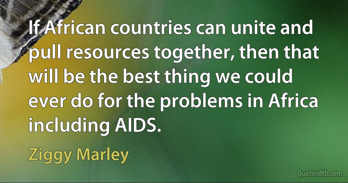 If African countries can unite and pull resources together, then that will be the best thing we could ever do for the problems in Africa including AIDS. (Ziggy Marley)