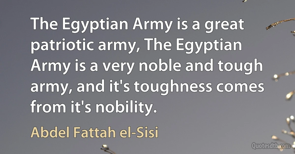 The Egyptian Army is a great patriotic army, The Egyptian Army is a very noble and tough army, and it's toughness comes from it's nobility. (Abdel Fattah el-Sisi)