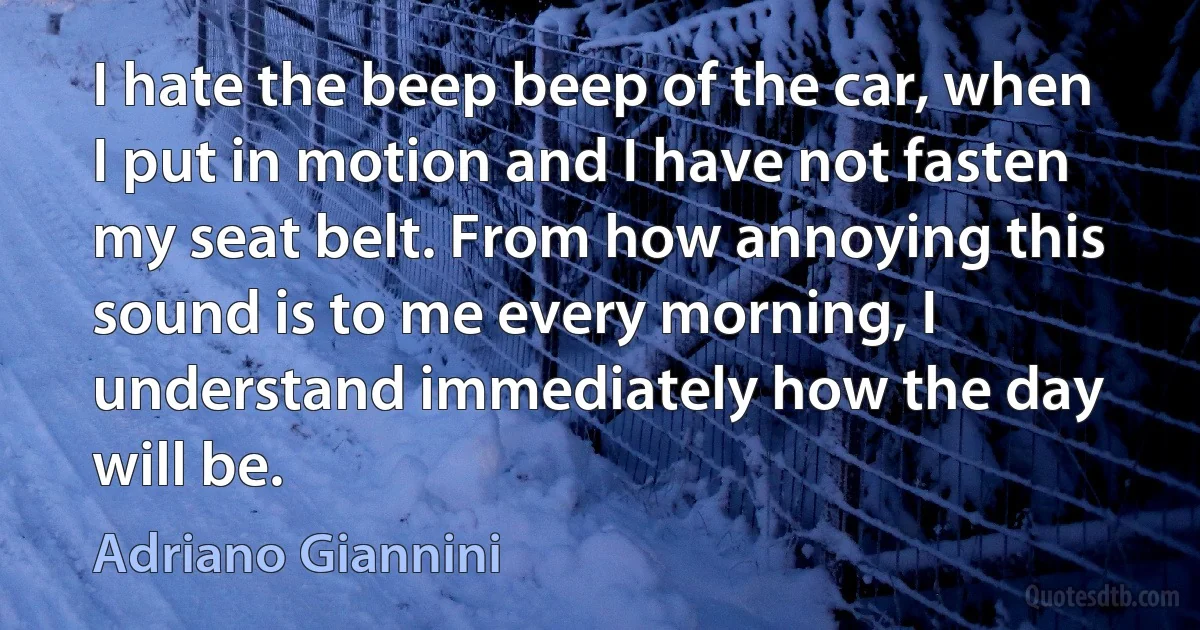 I hate the beep beep of the car, when I put in motion and I have not fasten my seat belt. From how annoying this sound is to me every morning, I understand immediately how the day will be. (Adriano Giannini)