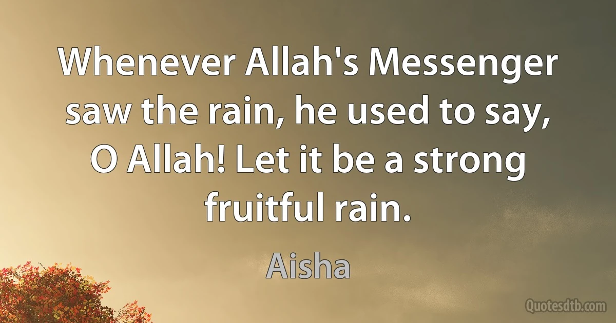 Whenever Allah's Messenger saw the rain, he used to say, O Allah! Let it be a strong fruitful rain. (Aisha)