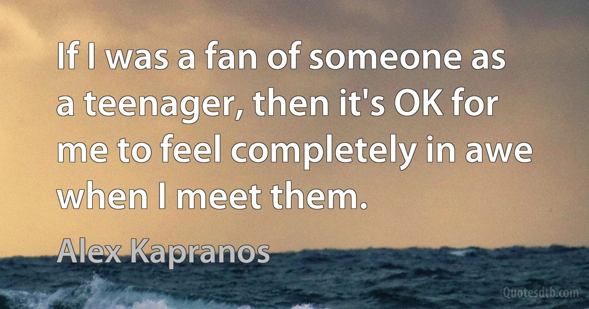 If I was a fan of someone as a teenager, then it's OK for me to feel completely in awe when I meet them. (Alex Kapranos)