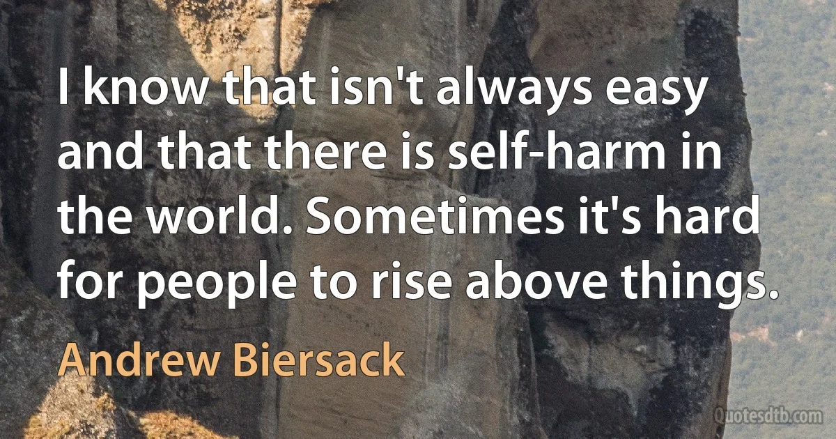 I know that isn't always easy and that there is self-harm in the world. Sometimes it's hard for people to rise above things. (Andrew Biersack)