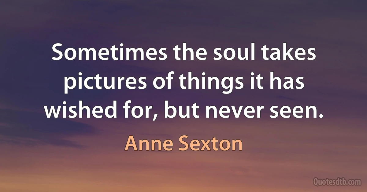 Sometimes the soul takes pictures of things it has wished for, but never seen. (Anne Sexton)