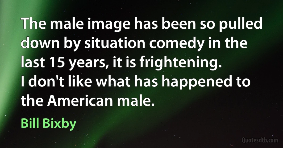 The male image has been so pulled down by situation comedy in the last 15 years, it is frightening. I don't like what has happened to the American male. (Bill Bixby)