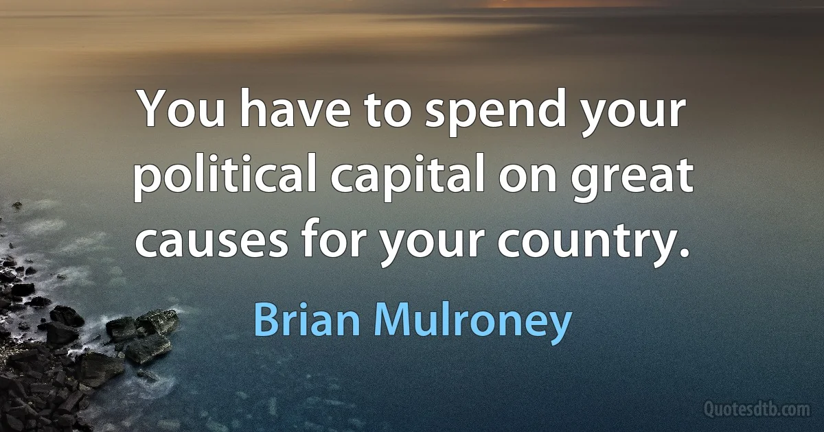 You have to spend your political capital on great causes for your country. (Brian Mulroney)