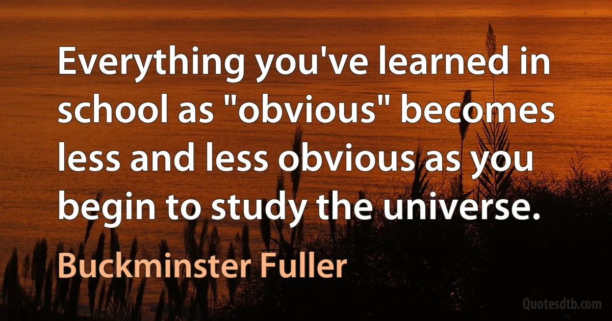 Everything you've learned in school as "obvious" becomes less and less obvious as you begin to study the universe. (Buckminster Fuller)