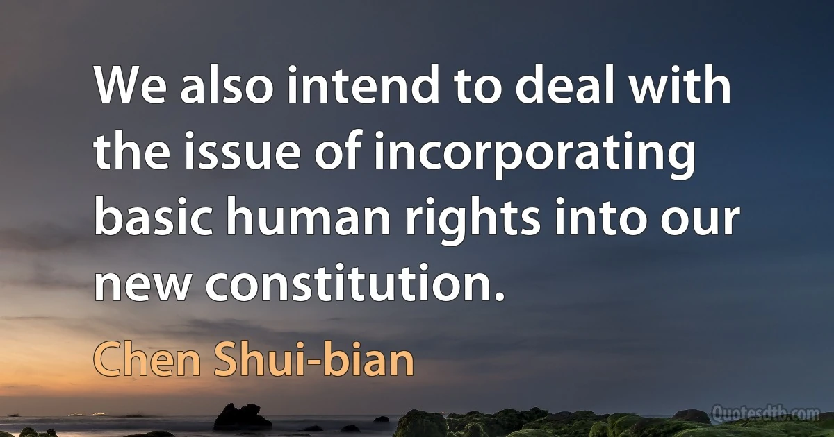 We also intend to deal with the issue of incorporating basic human rights into our new constitution. (Chen Shui-bian)