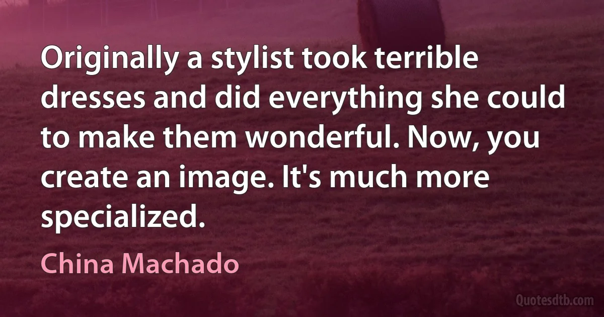 Originally a stylist took terrible dresses and did everything she could to make them wonderful. Now, you create an image. It's much more specialized. (China Machado)