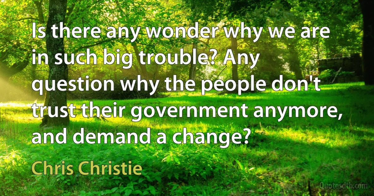 Is there any wonder why we are in such big trouble? Any question why the people don't trust their government anymore, and demand a change? (Chris Christie)