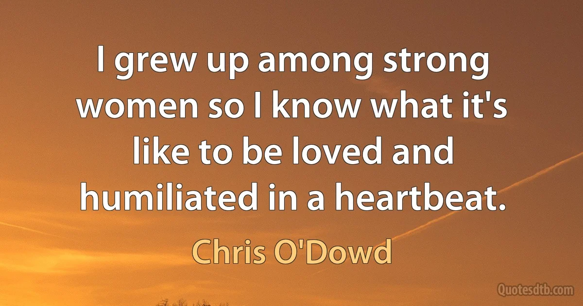 I grew up among strong women so I know what it's like to be loved and humiliated in a heartbeat. (Chris O'Dowd)