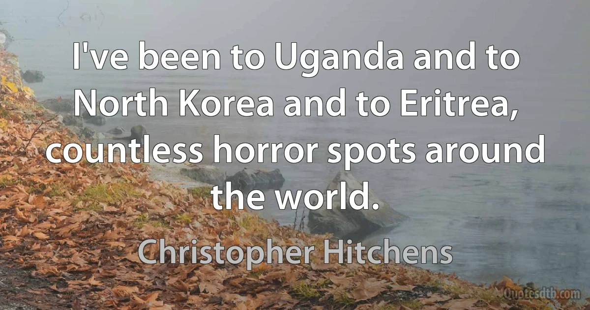 I've been to Uganda and to North Korea and to Eritrea, countless horror spots around the world. (Christopher Hitchens)