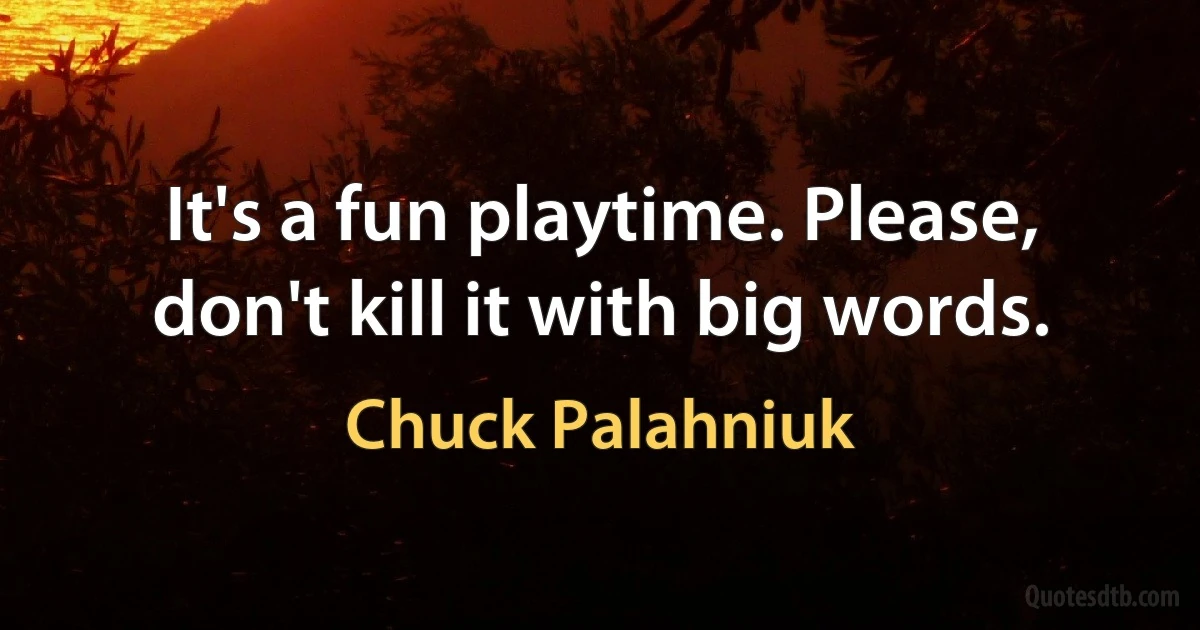 It's a fun playtime. Please, don't kill it with big words. (Chuck Palahniuk)