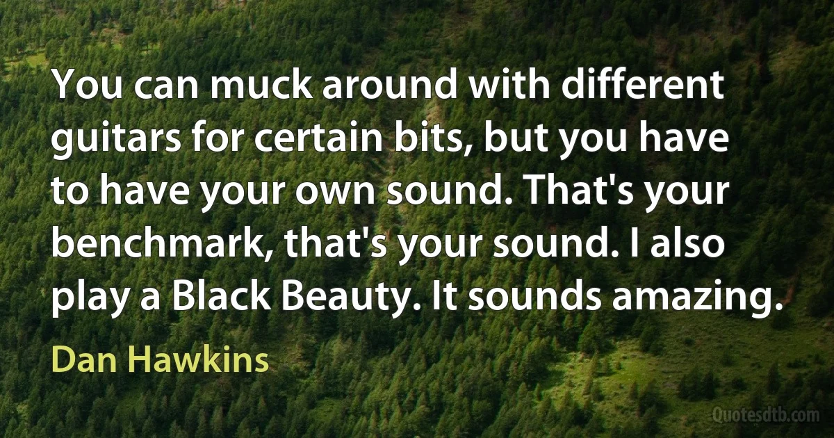 You can muck around with different guitars for certain bits, but you have to have your own sound. That's your benchmark, that's your sound. I also play a Black Beauty. It sounds amazing. (Dan Hawkins)