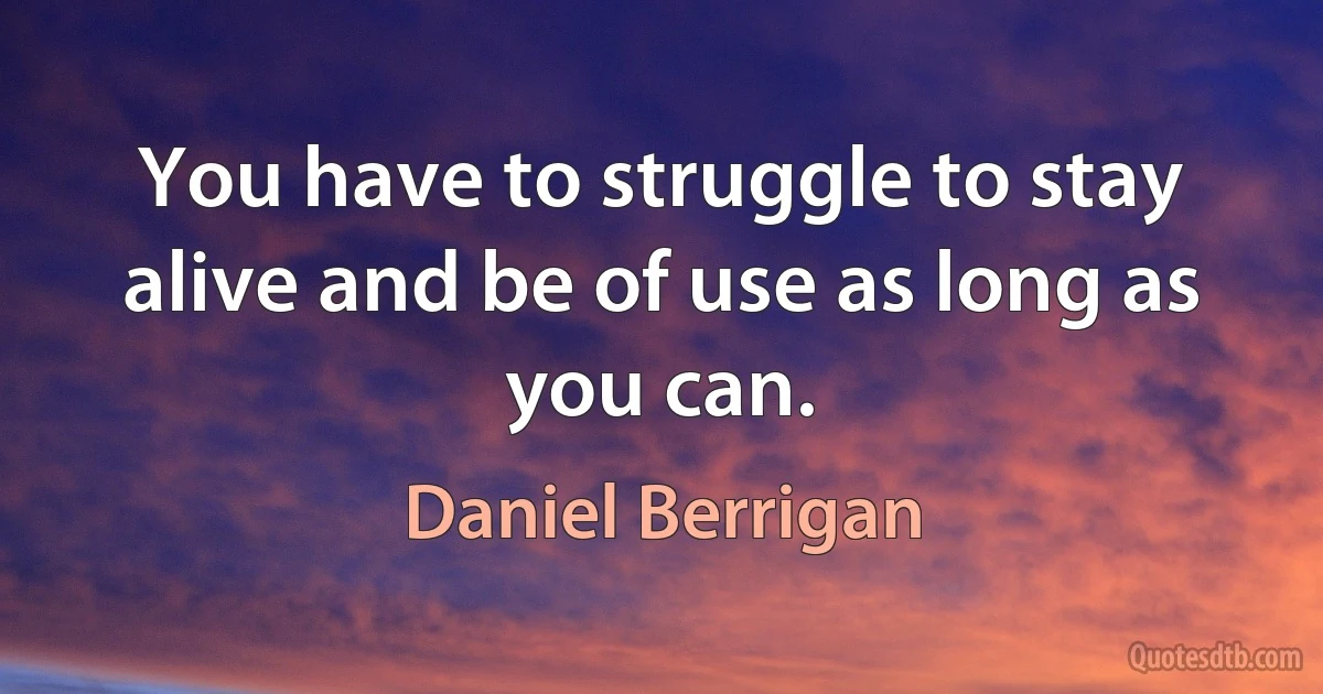 You have to struggle to stay alive and be of use as long as you can. (Daniel Berrigan)