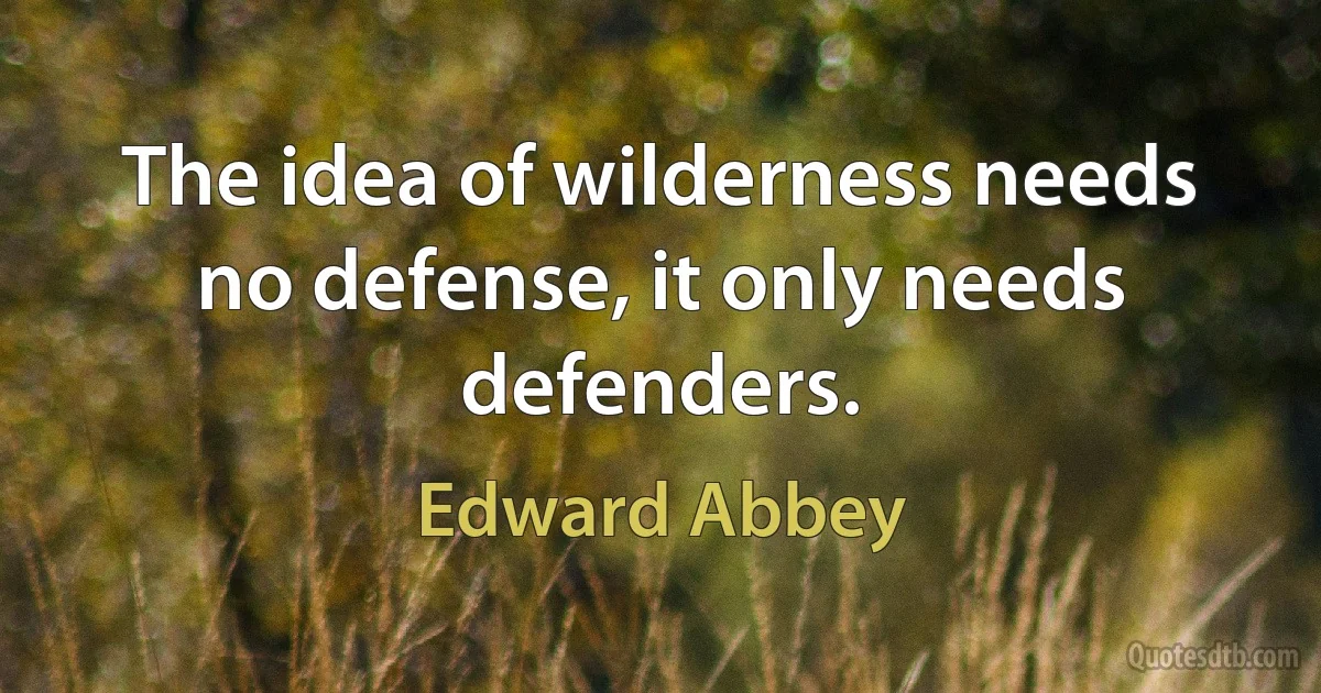 The idea of wilderness needs no defense, it only needs defenders. (Edward Abbey)