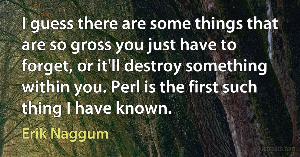 I guess there are some things that are so gross you just have to forget, or it'll destroy something within you. Perl is the first such thing I have known. (Erik Naggum)