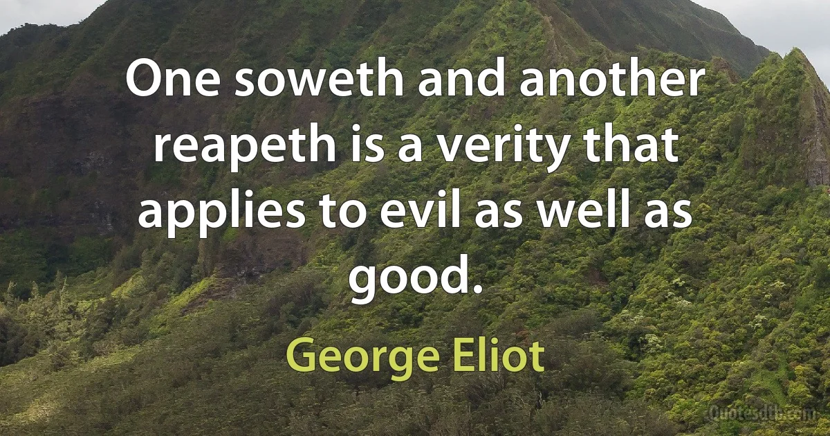 One soweth and another reapeth is a verity that applies to evil as well as good. (George Eliot)