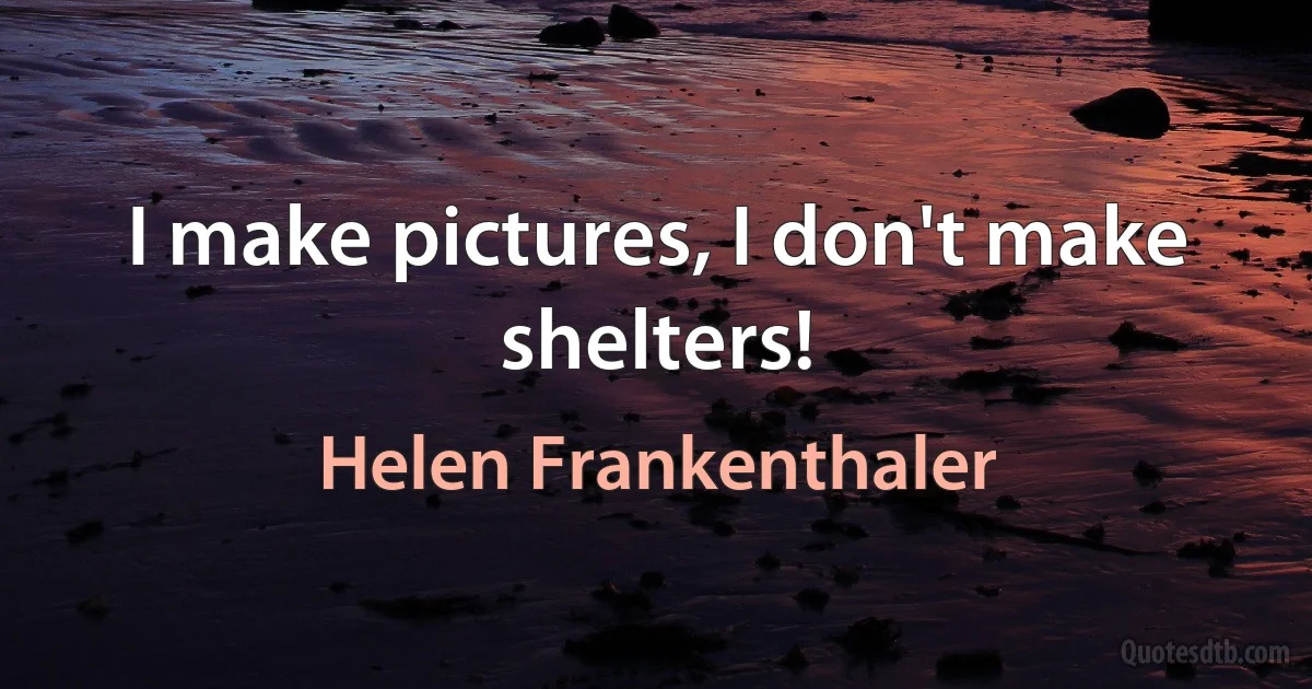 I make pictures, I don't make shelters! (Helen Frankenthaler)