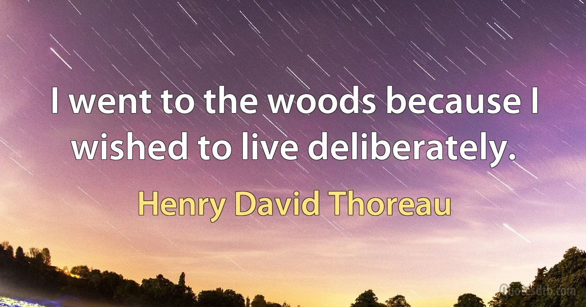 I went to the woods because I wished to live deliberately. (Henry David Thoreau)